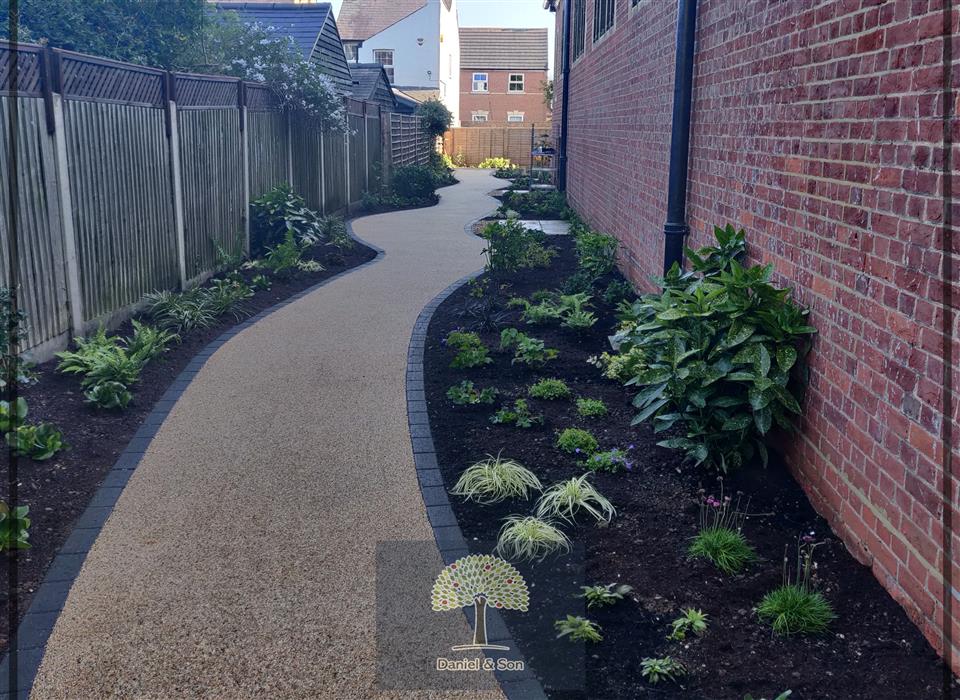 revamp the rear path and garden with new plants and flowers 